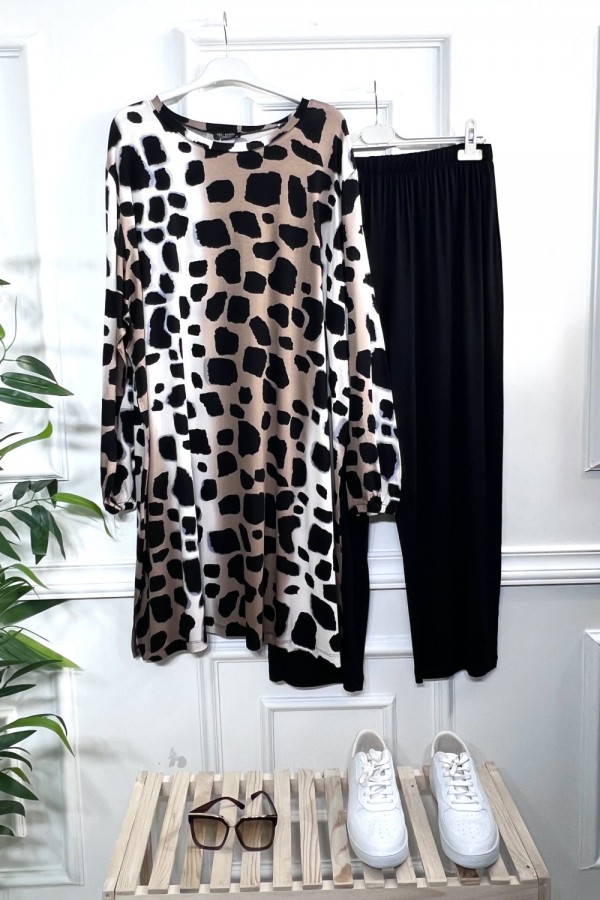 Alev Full Esnek Likralı Penye Viskon İkili Takım-Siyah Kahve Leopar Alev Full Esnek Likralı Penye Viskon İkili Takım-Siyah Kahve Leopar