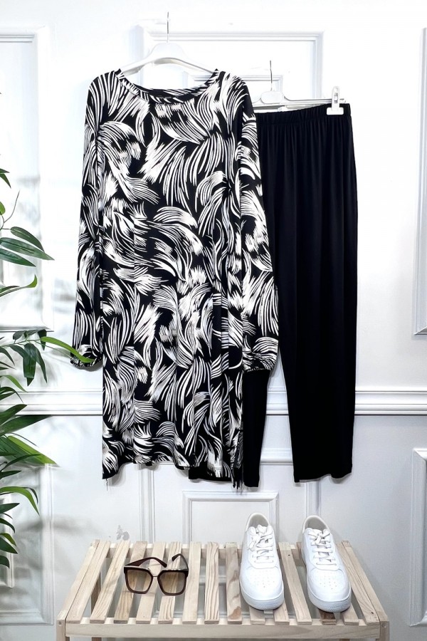 Alev Full Esnek Likralı Penye Viskon İkili Takım-Siyah Krem Fırça Alev Full Esnek Likralı Penye Viskon İkili Takım-Siyah Krem Fırça