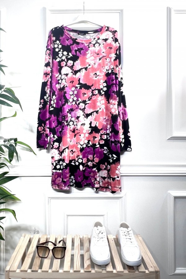 Kıvılcım Full Likralı Penye Viskon Tunik -Nar Fuşya Çiçek Kıvılcım Full Likralı Penye Viskon Tunik -Nar Fuşya Çiçek