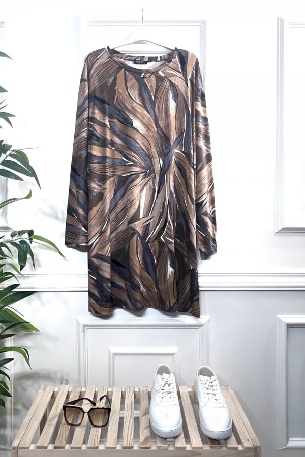 Kıvılcım Full Likralı Penye Viskon Tunik -Kahve Füme Dalga Kıvılcım Full Likralı Penye Viskon Tunik -Kahve Füme Dalga