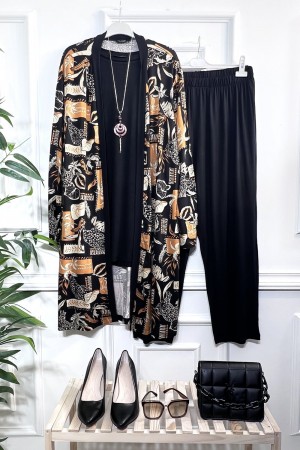 Kumru Pamuk Penye Viskon Üçlü Takım-Oranj Yaprak