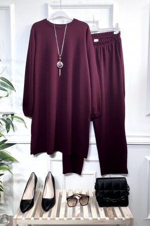 Defne Full Esnek Likralı İkili Takım-Kolye Hediyeli-Vişne