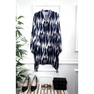 Ahenk Bağcıklı Pamuk Viskon Tunik -Lacivert Şimşek