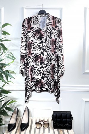 Ahenk Bağcıklı Pamuk Viskon Tunik -Kahve Gölgeli Ahenk Bağcıklı Pamuk Viskon Tunik -Kahve Gölgeli