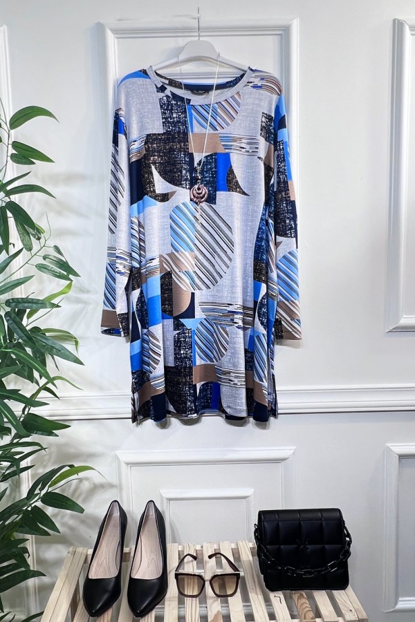 Kıvılcım Full Likralı Penye Viskon Tunik -Açık Kot Desen Kıvılcım Full Likralı Penye Viskon Tunik -Açık Kot Desen