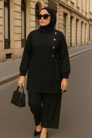 Kruvaze Yandan Bağlamalı Ayrobin Takım - Siyah 