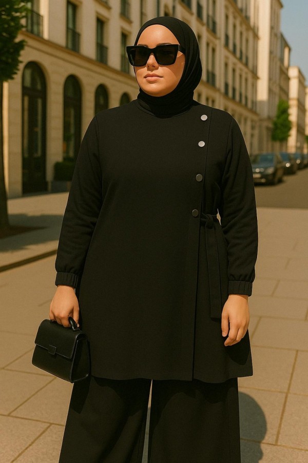 Kruvaze Yandan Bağlamalı Ayrobin Takım - Siyah Kruvaze Yandan Bağlamalı Ayrobin Takım - Siyah