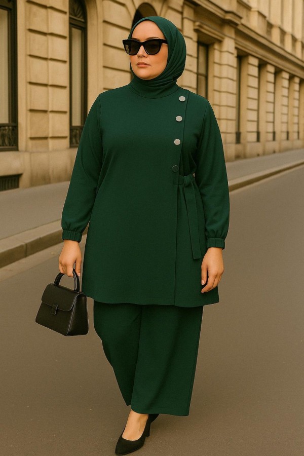 Kruvaze Yandan Bağlamalı Ayrobin Takım - Zümrüt