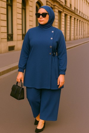 Kruvaze Yandan Bağlamalı Ayrobin Takım - İndigo