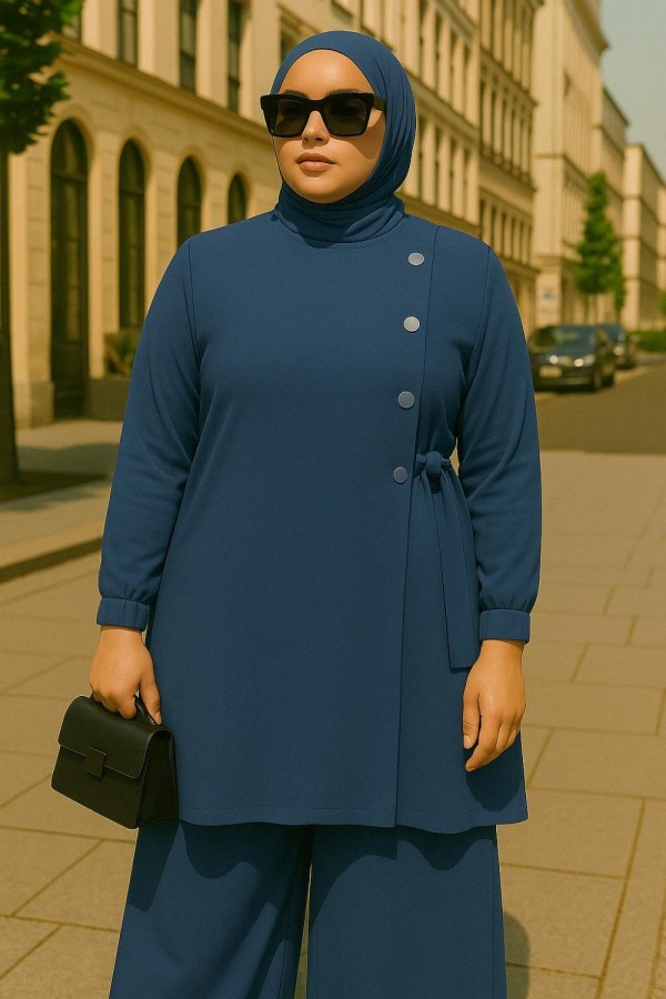 Kruvaze Yandan Bağlamalı Ayrobin Takım - İndigo