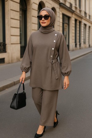 Kruvaze Yandan Bağlamalı Ayrobin Takım - Vizon