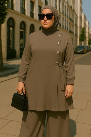 Kruvaze Yandan Bağlamalı Ayrobin Takım - Vizon