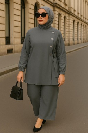 Kruvaze Yandan Bağlamalı Ayrobin Takım - Gri