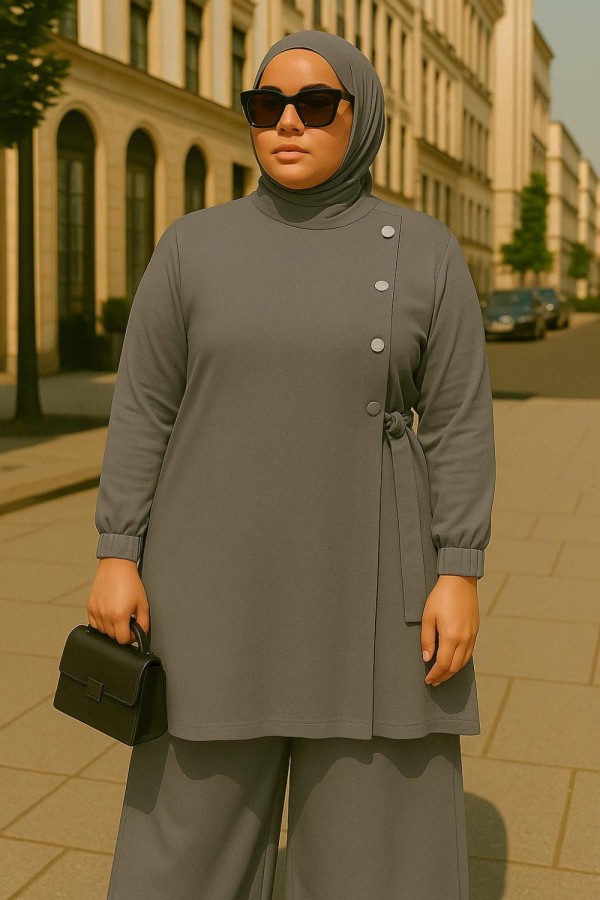 Kruvaze Yandan Bağlamalı Ayrobin Takım - Gri