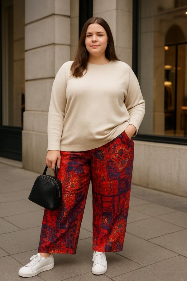 Kiraz Pamuk Viskon Cepli Bol Paça Pantolon-Kırmızı Etnik Kiraz Pamuk Viskon Cepli Bol Paça Pantolon-Kırmızı Etnik