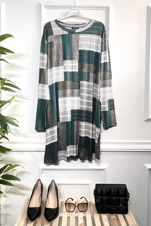 Kıvılcım Full Likralı Penye Viskon Tunik -Yeşil Tuğla