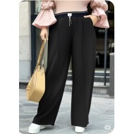 Fashion Zincirli Beli Lastikli Bol Paça Pantolon - Siyah 