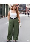 Fashion Zincirli Beli Lastikli Bol Paça Pantolon -Haki