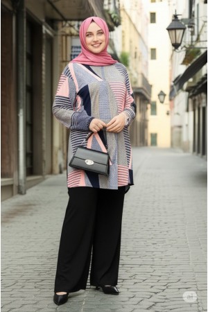 Alev Full Esnek Likralı Penye Viskon İkili Takım-Gül Mini Kareli