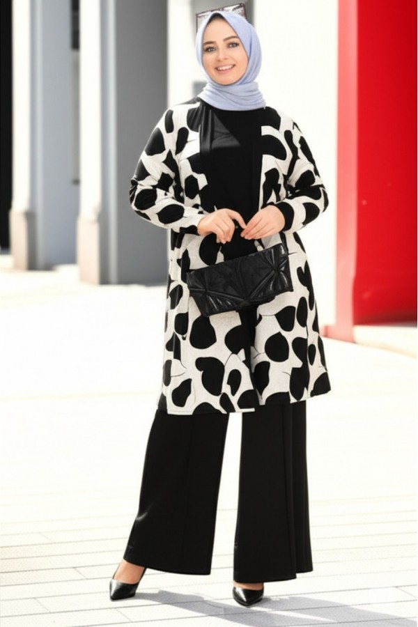 Kumru Pamuk Penye Viskon Üçlü Takım-Taş Siyah Balon