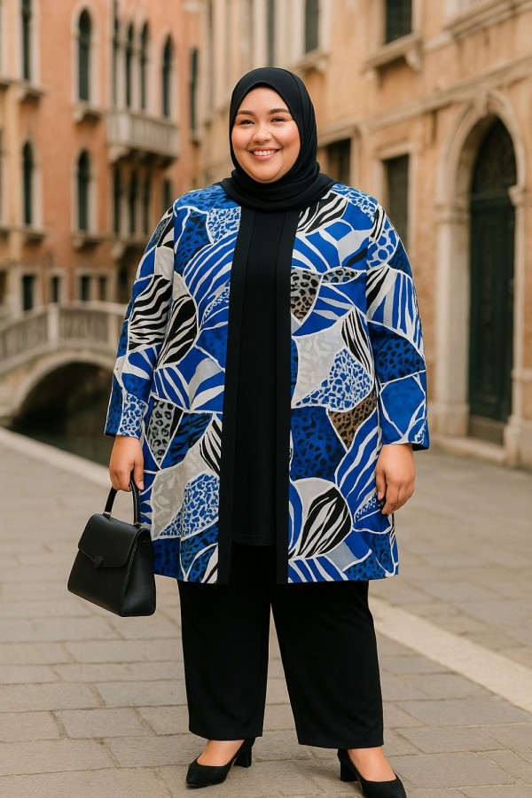 Kumru Pamuk Penye Viskon Üçlü Takım-Mavi Deniz