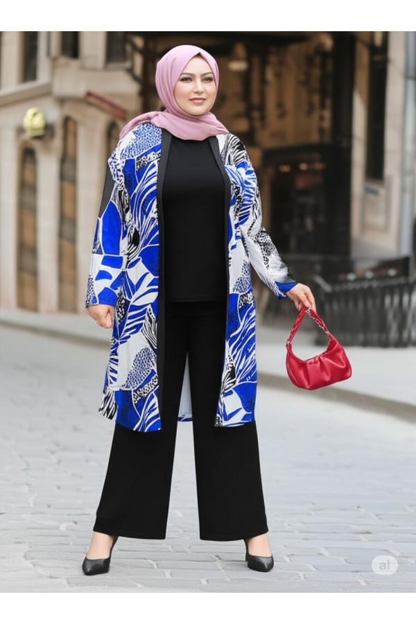 Kumru Pamuk Penye Viskon Üçlü Takım-Mavi Deniz