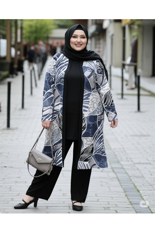 Kumru Pamuk Penye Viskon Üçlü Takım-Gri Deniz