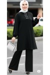 Duru Düğme Detaylı Yakalı Ayrobin Takım - Siyah 