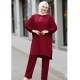 Duru Düğme Detaylı Yakalı Ayrobin Takım -Bordo Duru Düğme Detaylı Yakalı Ayrobin Takım -Bordo