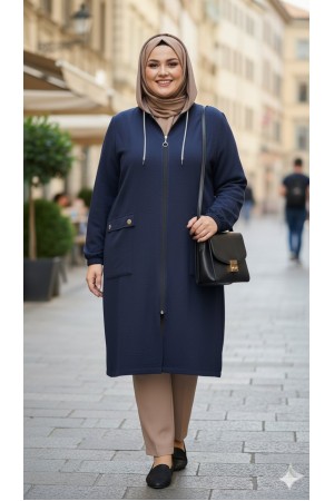 Yonca Düğmeli Cep Detaylı Ayrobin Kap - Lacivert 