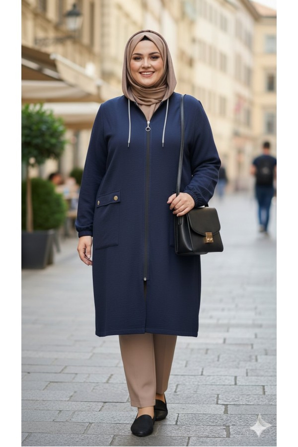 Yonca Düğmeli Cep Detaylı Ayrobin Kap - Lacivert 