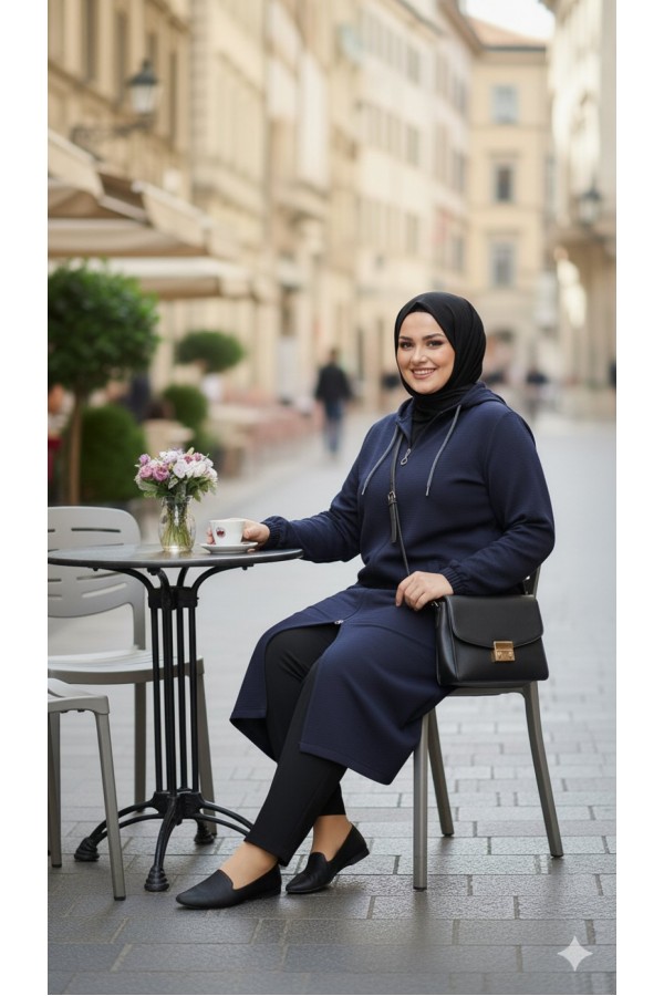 Yonca Düğmeli Cep Detaylı Ayrobin Kap - Lacivert 