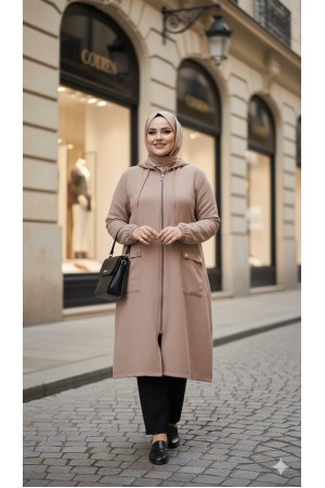 Yonca Düğmeli Cep Detaylı Ayrobin Kap - Vizon