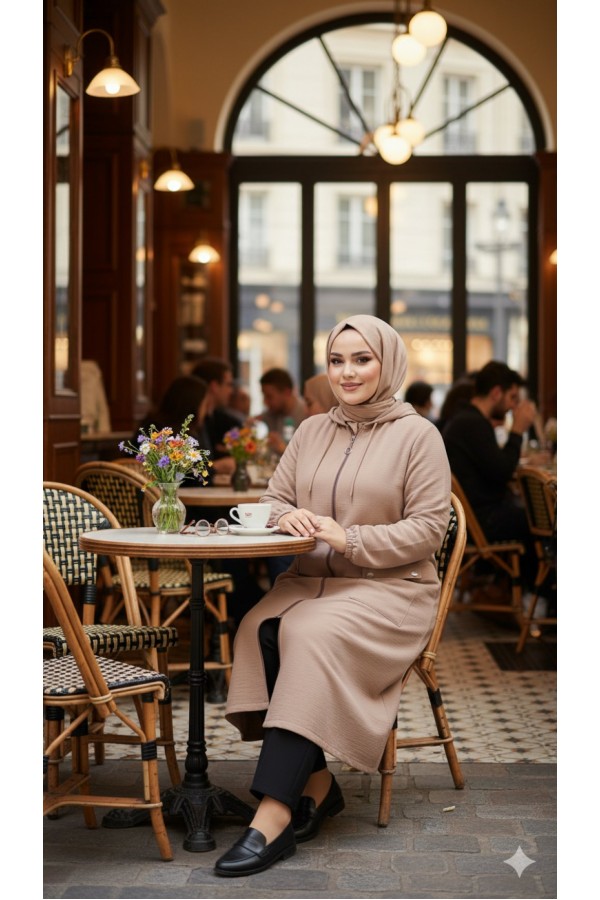 Yonca Düğmeli Cep Detaylı Ayrobin Kap - Vizon