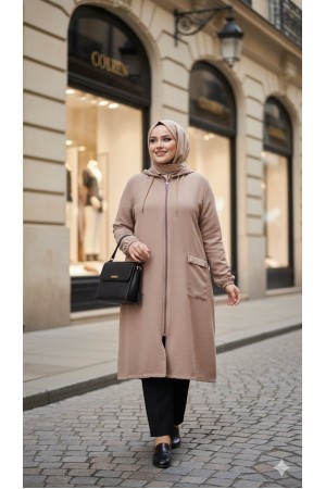 Yonca Düğmeli Cep Detaylı Ayrobin Kap - Vizon