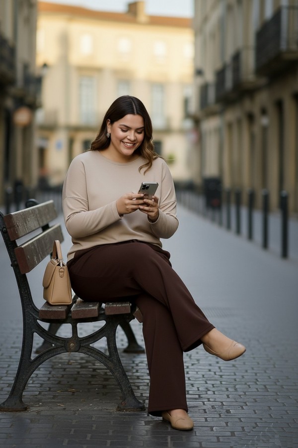 Elmas Beli Lastikli Bol Paça Pantolon- Kahverengi