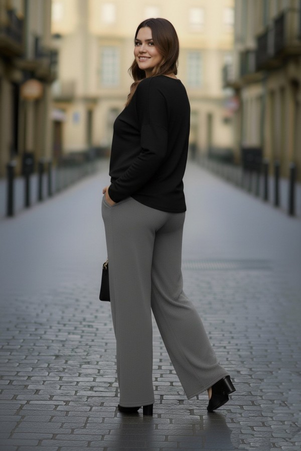 Elmas Beli Lastikli Bol Paça Pantolon- Gri Elmas Beli Lastikli Bol Paça Pantolon- Gri