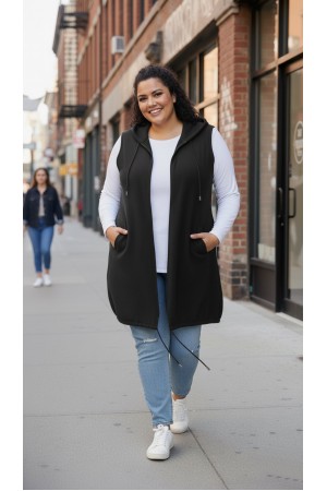 Ayça Kapüşonlu Uzun Polar Yelek - Siyah Ayça Kapüşonlu Uzun Polar Yelek - Siyah