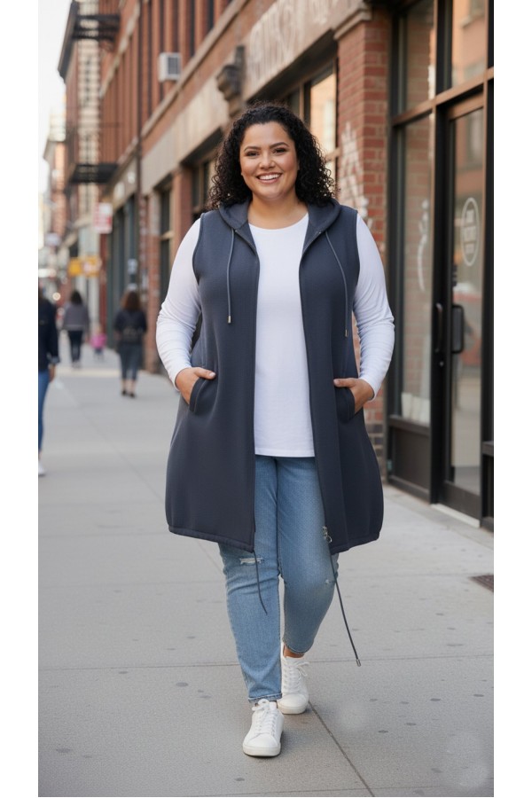 Ayça Kapüşonlu Uzun Polar Yelek - Antrasit Ayça Kapüşonlu Uzun Polar Yelek - Antrasit