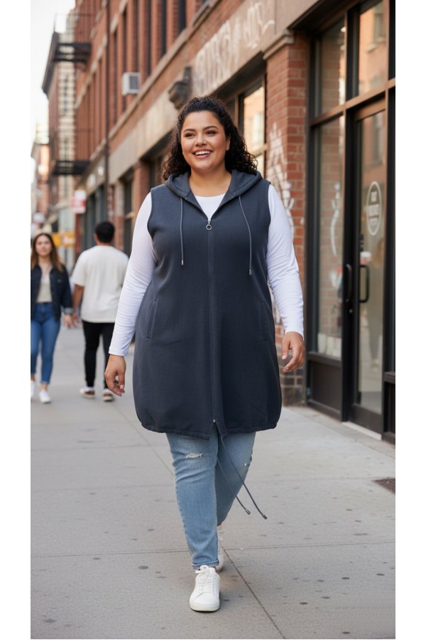 Ayça Kapüşonlu Uzun Polar Yelek - Antrasit Ayça Kapüşonlu Uzun Polar Yelek - Antrasit