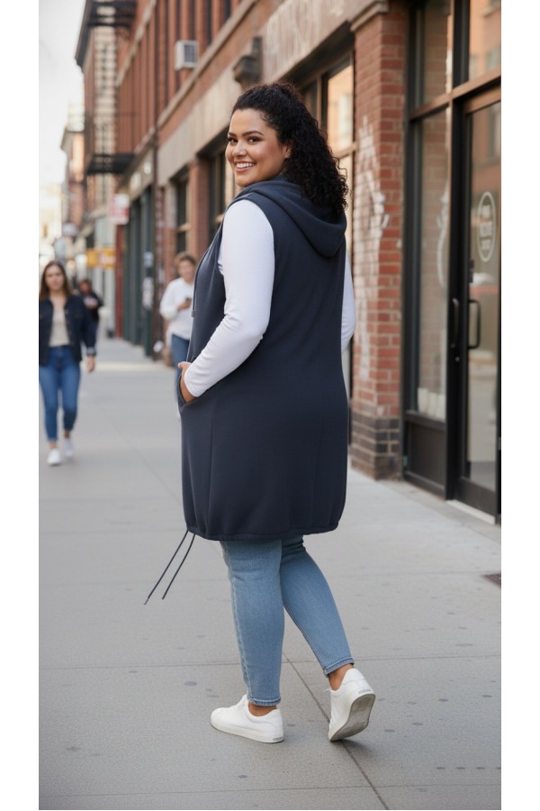 Ayça Kapüşonlu Uzun Polar Yelek - Antrasit Ayça Kapüşonlu Uzun Polar Yelek - Antrasit