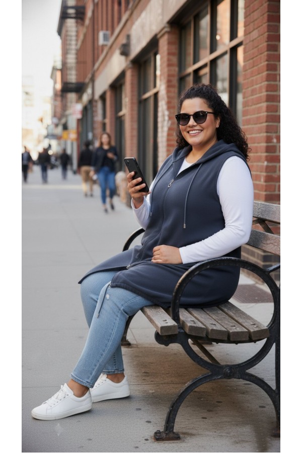 Ayça Kapüşonlu Uzun Polar Yelek - Antrasit Ayça Kapüşonlu Uzun Polar Yelek - Antrasit