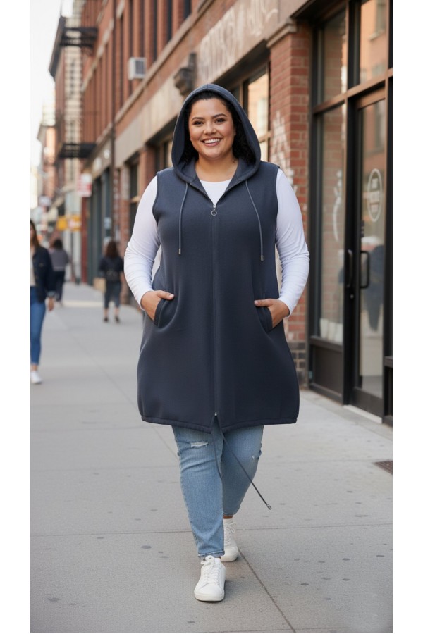 Ayça Kapüşonlu Uzun Polar Yelek - Antrasit Ayça Kapüşonlu Uzun Polar Yelek - Antrasit