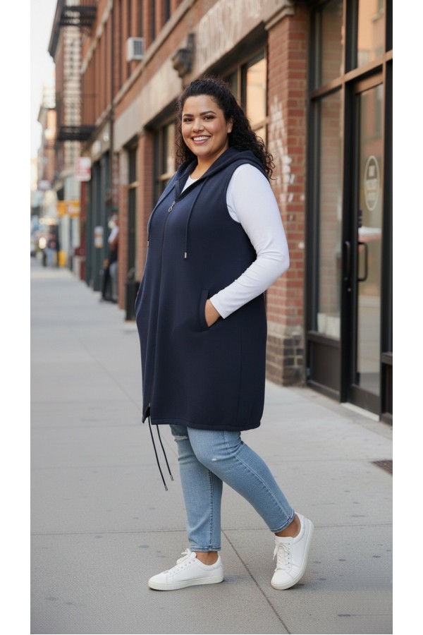 Ayça Kapüşonlu Uzun Polar Yelek - Lacivert Ayça Kapüşonlu Uzun Polar Yelek - Lacivert