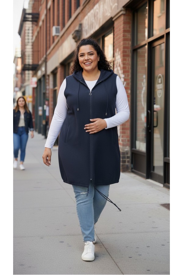 Ayça Kapüşonlu Uzun Polar Yelek - Lacivert Ayça Kapüşonlu Uzun Polar Yelek - Lacivert