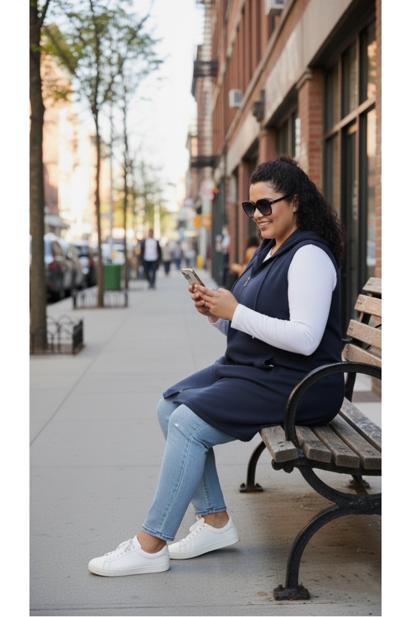 Ayça Kapüşonlu Uzun Polar Yelek - Lacivert Ayça Kapüşonlu Uzun Polar Yelek - Lacivert