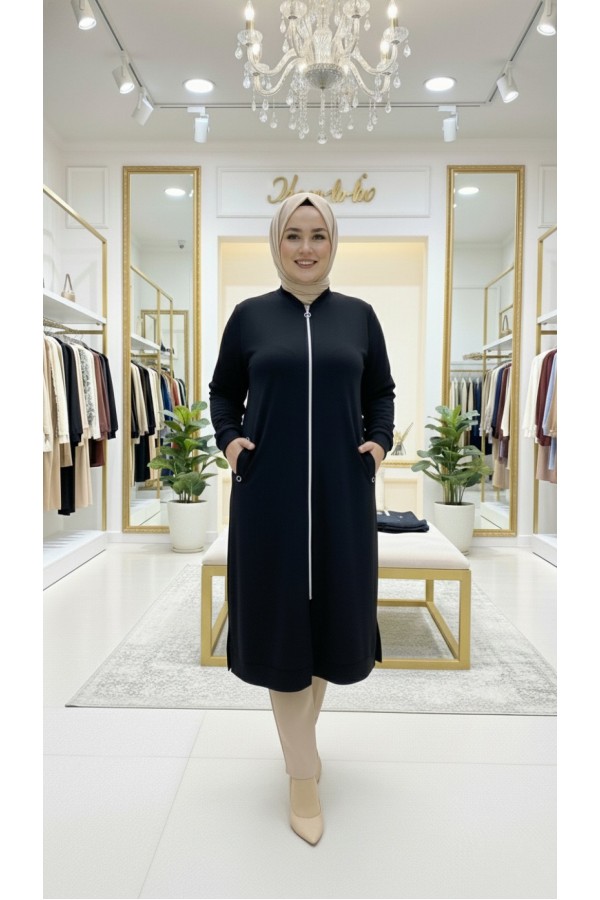 Kumsal İki İplik Kuşgözü Detaylı Kap - Siyah