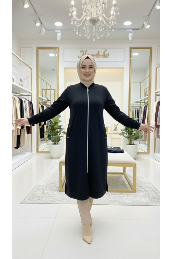 Kumsal İki İplik Kuşgözü Detaylı Kap - Siyah