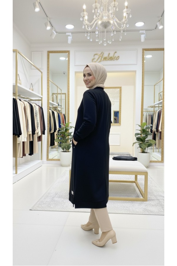 Kumsal İki İplik Kuşgözü Detaylı Kap - Siyah