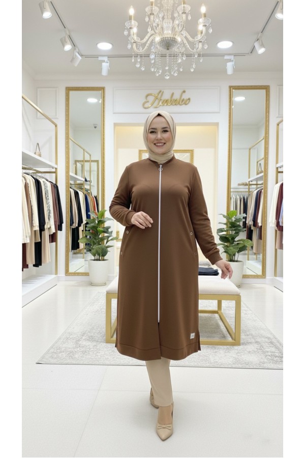 Kumsal İki İplik Kuşgözü Detaylı Kap - Kahverengi